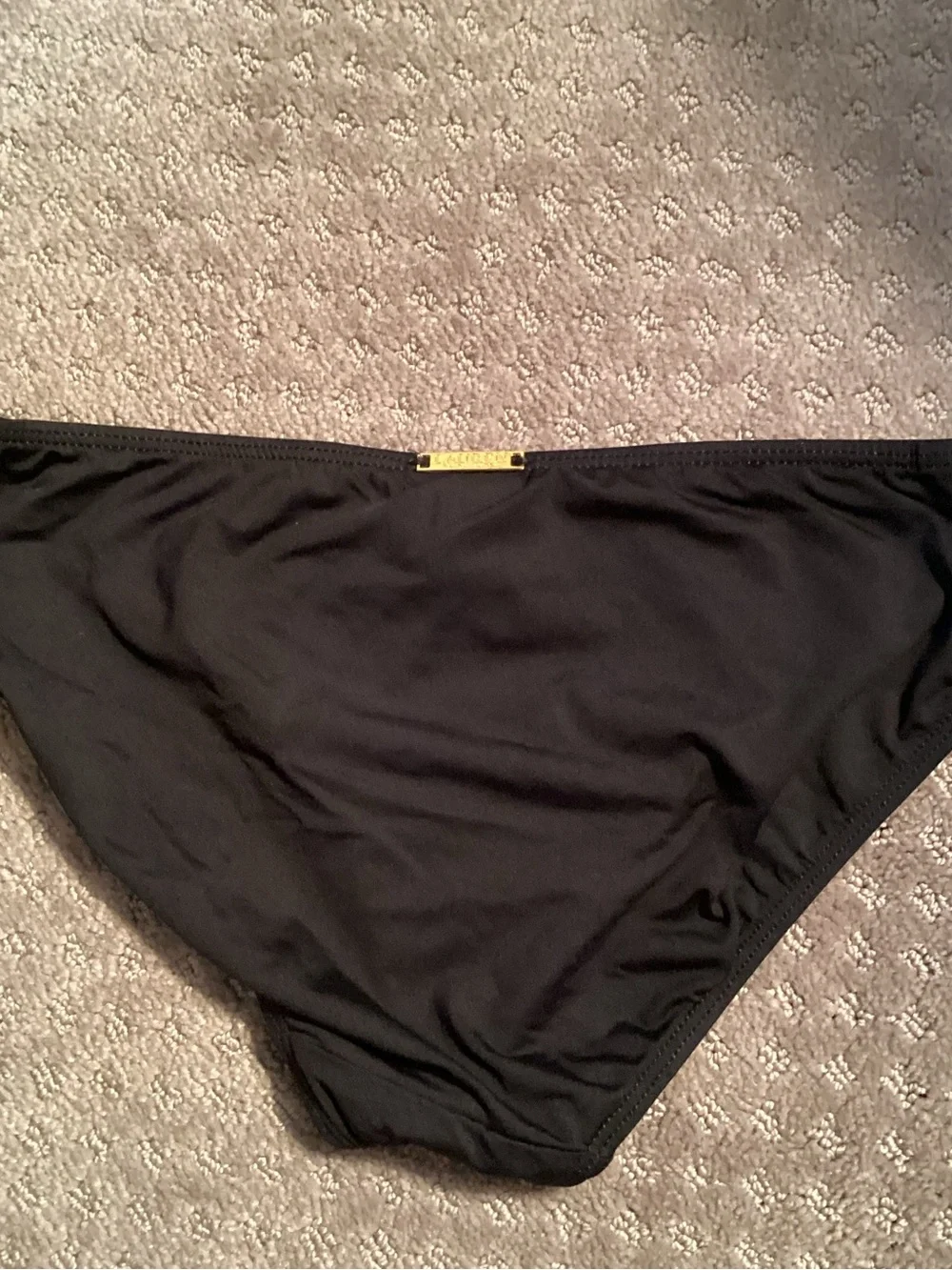 Lauren Ralph Lauren Black Bikini Bottom with Gold Logo Plaque, 2” sides, size 8